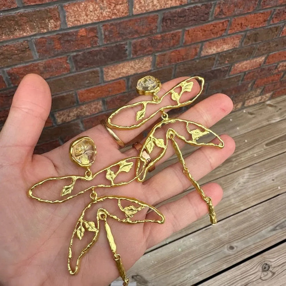 ZARA DRAGONFLY GOLD DROP EARRINGS - Picture 8 of 9